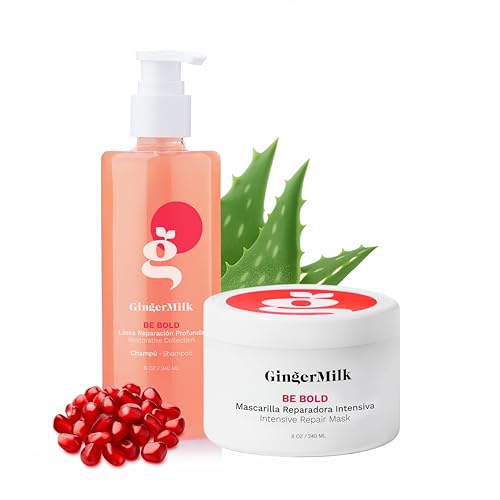 Ginger Milk - Kit de reparación del cabello champú revitalizante + mascarilla reparadora intensiva | Restaura, fortalece y nutre | Sin sulfatos | Brillo brillante y sedosidad