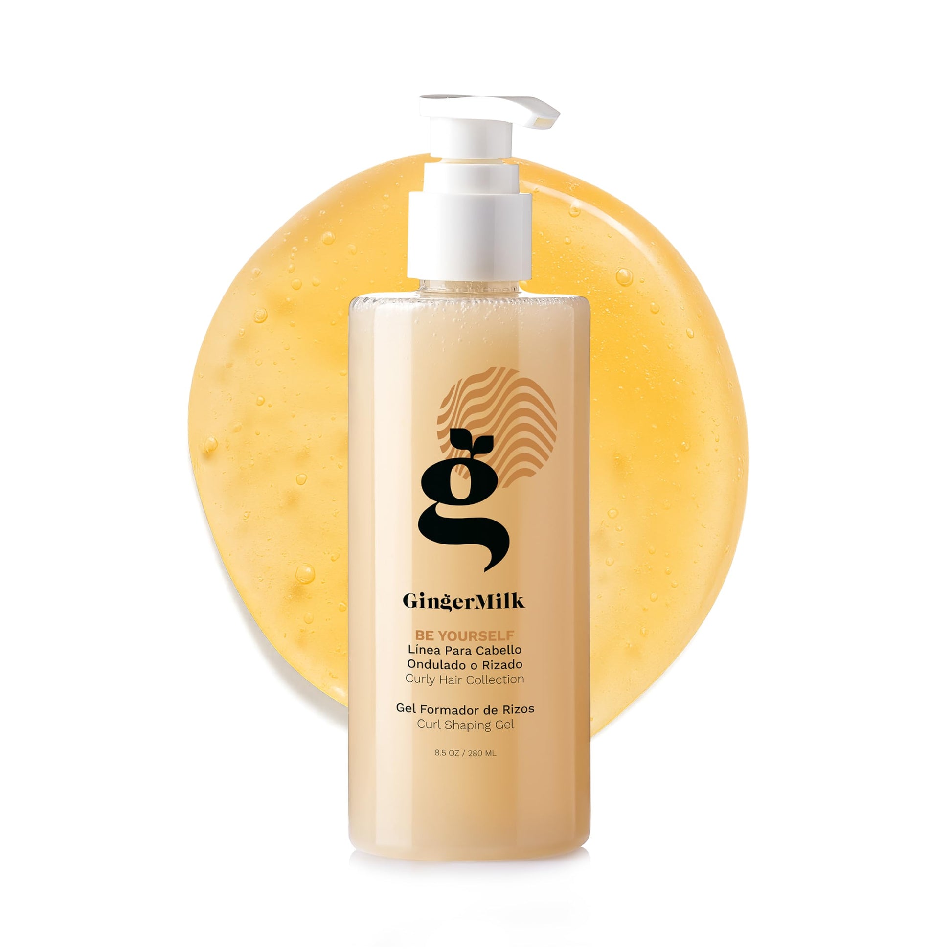 Ginger Milk - Gel definidor rizado de leche de jengibre para cabello rizado, ondulado y enroscado, hidrata, define y brilla | Potenciador natural de rizos Be Yourself 8.5 onzas