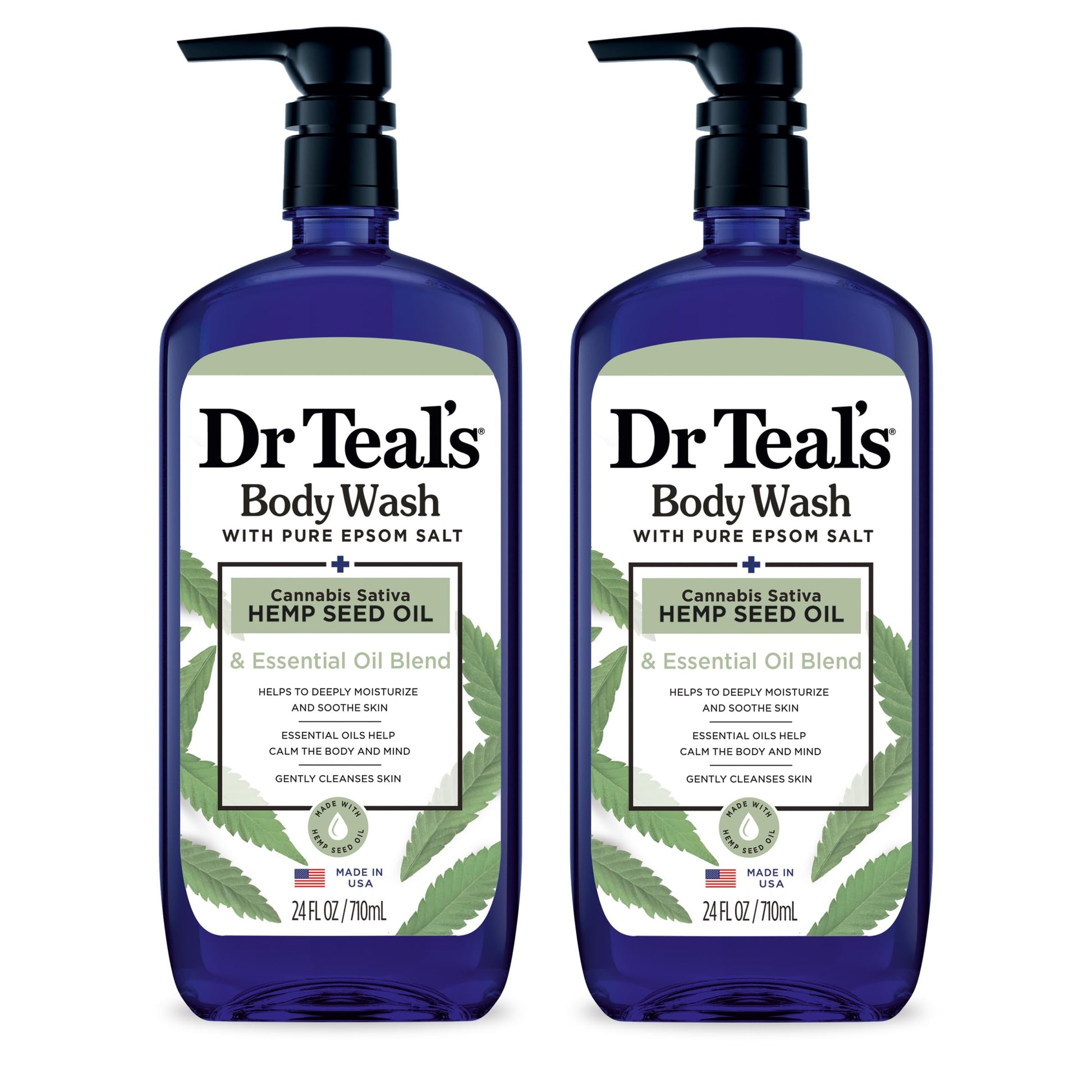 Dr Teal's - Gel de baño con sal pura de Epsom, aceite de semilla de cáñamo de cannabis sativa, 24 onzas líquidas (paquete de 2)