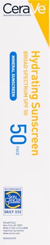CeraVe - Protector solar 100 % mineral FPS 50, protector solar facial con óxido de zinc y dióxido de titanio, ácido hialurónico, niacinamida y ceramidas, sin aceite, tamaño de viaje de 2.5 oz.