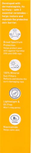 CeraVe - Protector solar 100 % mineral FPS 50, protector solar facial con óxido de zinc y dióxido de titanio, ácido hialurónico, niacinamida y ceramidas, sin aceite, tamaño de viaje de 2.5 oz.