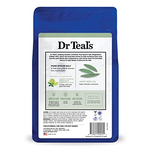 Dr Teal's - sales de Epsom Magnesium Soak, aceite de semilla de cáñamo de cannabis sativa, 3 libras (paquete de 4)