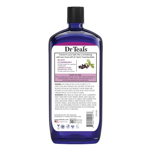Dr Teal's - Baño espumoso con sal pura de Epsom, saúco negro con vitamina D, 34 onzas líquidas (paquete de 2)