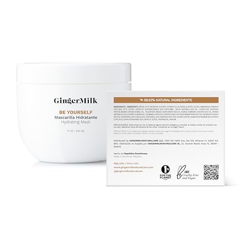 Ginger Milk - Mascarilla hidratante de jengibre para cabello rizado, ondulado y enroscado, fórmula nutritiva para rizos definidos, control del encrespamiento y brillo, sin sulfato, Be Yourself 17 onzas