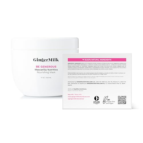 Ginger Milk - Mascarilla reparadora profunda para cabello seco y rizado, aceite de ricino, biotina, jengibre, sin sulfato, Be Generous by Ginger Milk - 17 oz