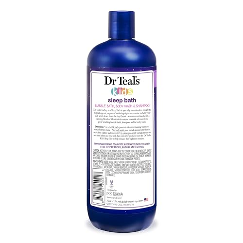 Dr Teal's - Baño de sueño 3 en 1 para niños: baño de burbujas, gel de baño corporal y champú con melatonina y aceite esencial, 20 onzas líquidas (paquete de 3)