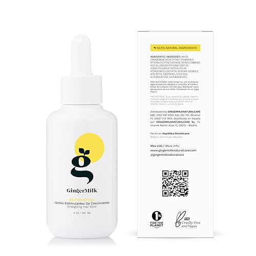 Ginger Milk - Gotas de Extracto de raíz de jengibre | Gotas estimulantes del crecimiento y control de la pérdida de cabello | Serum Vegan Energizante Elixir para el cabello | Be Powerful (4 fl oz)