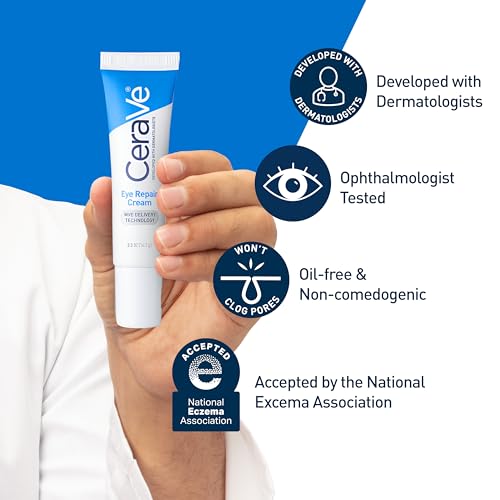 CeraVe - Crema reparadora para ojos, crema para bolsas y ojeras, con ácido hialurónico + niacinamida + complejo botánico marino, sin aceite y probada por oftalmólogos.