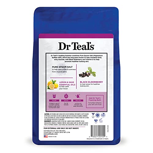 Dr Teal's - Sal pura de Epsom Magnesium Soak, saúco negro con vitamina D, 3 libras (paquete de 4)