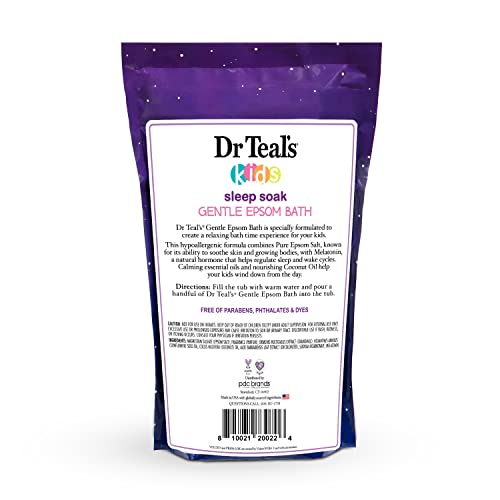 Dr Teal's - Sal de Epsom suave para niños, remojo para dormir con melatonina y mezcla de aceites esenciales, 2 libras (paquete de 3)