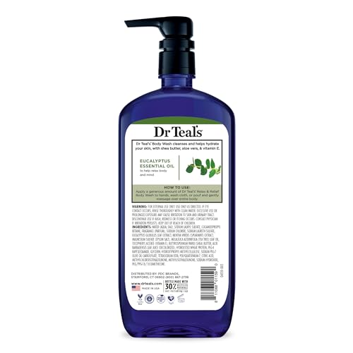 Dr Teal's - Gel de baño con sal pura de Epsom, relajación y alivio con eucalipto y menta verde, 24 onzas líquidas (paquete de 2)