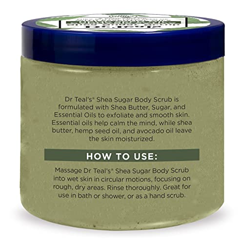 Dr Teal's - Exfoliante corporal de azúcar de karité, aceite de semilla de cáñamo de cannabis sativa con aceites esenciales, 19 onzas (paquete de 3)