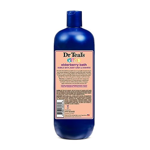 Dr Teal's - Baño de burbujas 3 en 1 para niños, gel de baño corporal y champú, Boost & Renovar saúco con vitamina C, 20 onzas líquidas (paquete de 3)