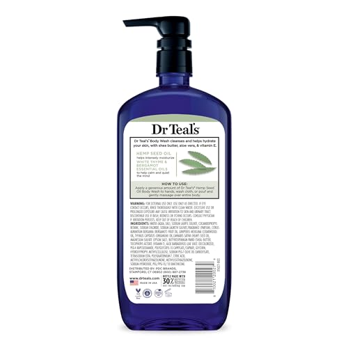 Dr Teal's - Gel de baño con sal pura de Epsom, aceite de semilla de cáñamo de cannabis sativa, 24 onzas líquidas (paquete de 2)