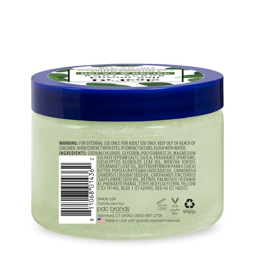 Dr Teal's - Exfoliante corporal de sal pura de Epsom, Relax & Relief con aceites esenciales de eucalipto y menta verde, 16 onzas (paquete de 3)