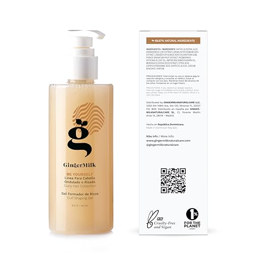 Ginger Milk - Gel definidor rizado de leche de jengibre para cabello rizado, ondulado y enroscado, hidrata, define y brilla | Potenciador natural de rizos Be Yourself 8.5 onzas