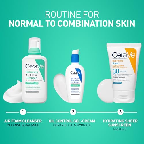 CeraVe - Jabón facial de espuma de aire equilibrante, limpiador facial espumoso para piel mixta, control de aceite de 8 horas + hidratación 24 horas, sin fragancia y no comedogénico, con glicolisina y 3