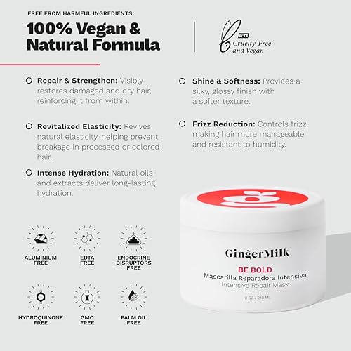 Ginger Milk - Kit de reparación del cabello champú revitalizante + mascarilla reparadora intensiva | Restaura, fortalece y nutre | Sin sulfatos | Brillo brillante y sedosidad