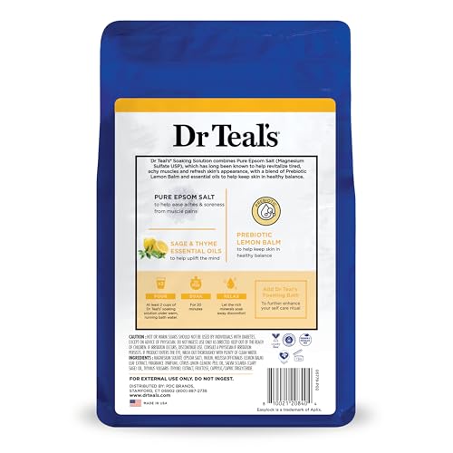 Dr Teal's - Sal pura de Epsom, bálsamo de limón prebiótico y aceite esencial, 3 libras (paquete de 4)