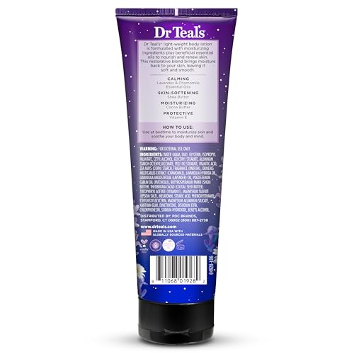 Dr Teal's - Loción corporal para dormir, 24 horas de hidratacion, con aceites esenciales de melatonina, lavanda y manzanilla, 8 onzas líquidas (paquete de 3)