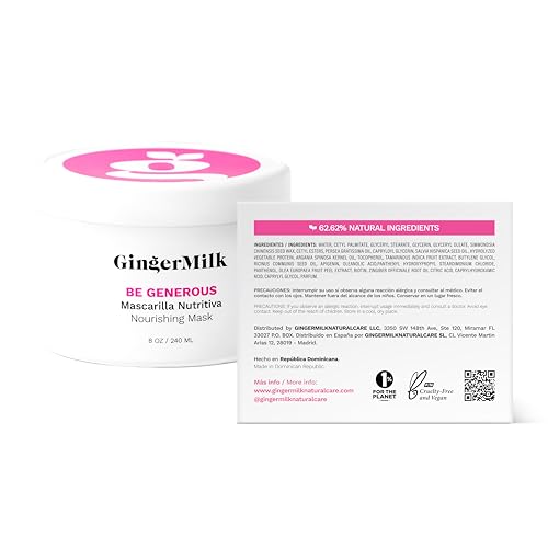 Ginger Milk - Mascarilla reparadora profunda para cabello seco y rizado, aceite de ricino, biotina, jengibre, sin sulfato, Be Generous by Ginger Milk - 8 onzas