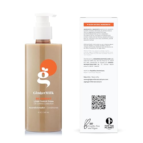 Ginger Milk -  Acondicionador BE HONEST para todo tipo de cabello. Rico en activos botánicos y vitaminas para una flexibilidad y brillo óptimos. (8.5 fl oz.)