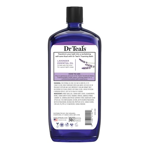 Dr Teal's - Baño espumoso con sal pura de Epsom, calma y duerme con lavanda, 34 onzas líquidas (paquete de 4)
