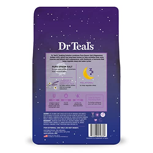 Dr Teal's - sal pura de Epsom Sleep Soak, melatonina y mezcla de aceites esenciales, 3 libras (paquete de 4)