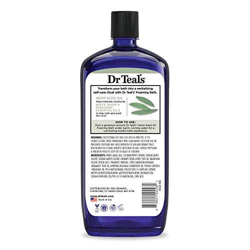 Dr Teal's -  Baño espumoso con sal pura de Epsom, aceite de semilla de cáñamo de cannabis sativa, 34 onzas líquidas (paquete de 4)