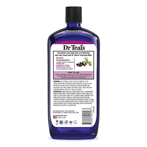Dr Teal's - Baño espumoso con sal pura de Epsom, saúco negro con vitamina D, 34 onzas líquidas (paquete de 4)