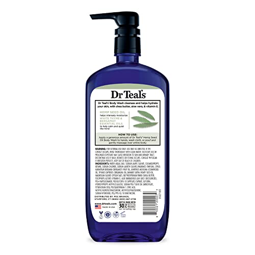 Dr Teal's - Gel de baño con Sal pura de Epsom, aceite de semilla de cáñamo, sativa, cannabis, 24 onzas liquidas (paquete de 4)