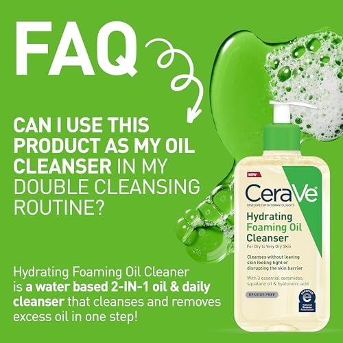 CeraVe - Limpiador hidratante de aceite espumoso, limpiador hidratante para cara y cuerpo, aceite de escualano + ácido hialurónico + ceramidas, para piel seca a muy seca, sin fragancia y sin residuos, 8