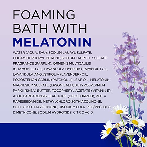 Dr Teal's - Baño espumoso con sal pura de Epsom, mezcla para dormir con aceites esenciales de melatonina, lavanda y manzanilla, 34 onzas líquidas (paquete de 4)