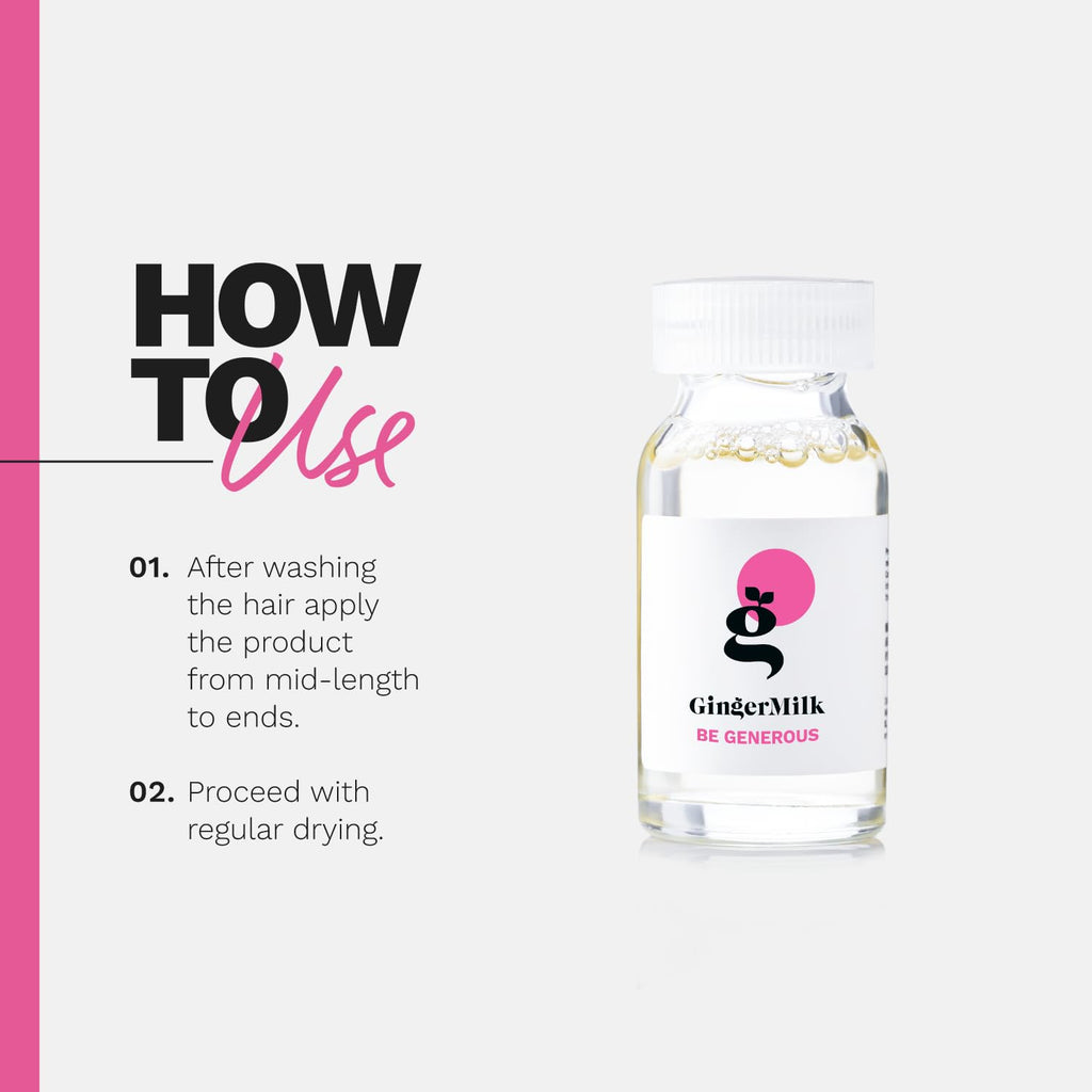 Ginger Milk - Ampolla nutritiva para el cabello con leche de jengibre, proteínas y provitamina B5 | BE GENEROUS | (Paquete de 6 x 0.5 fl oz)