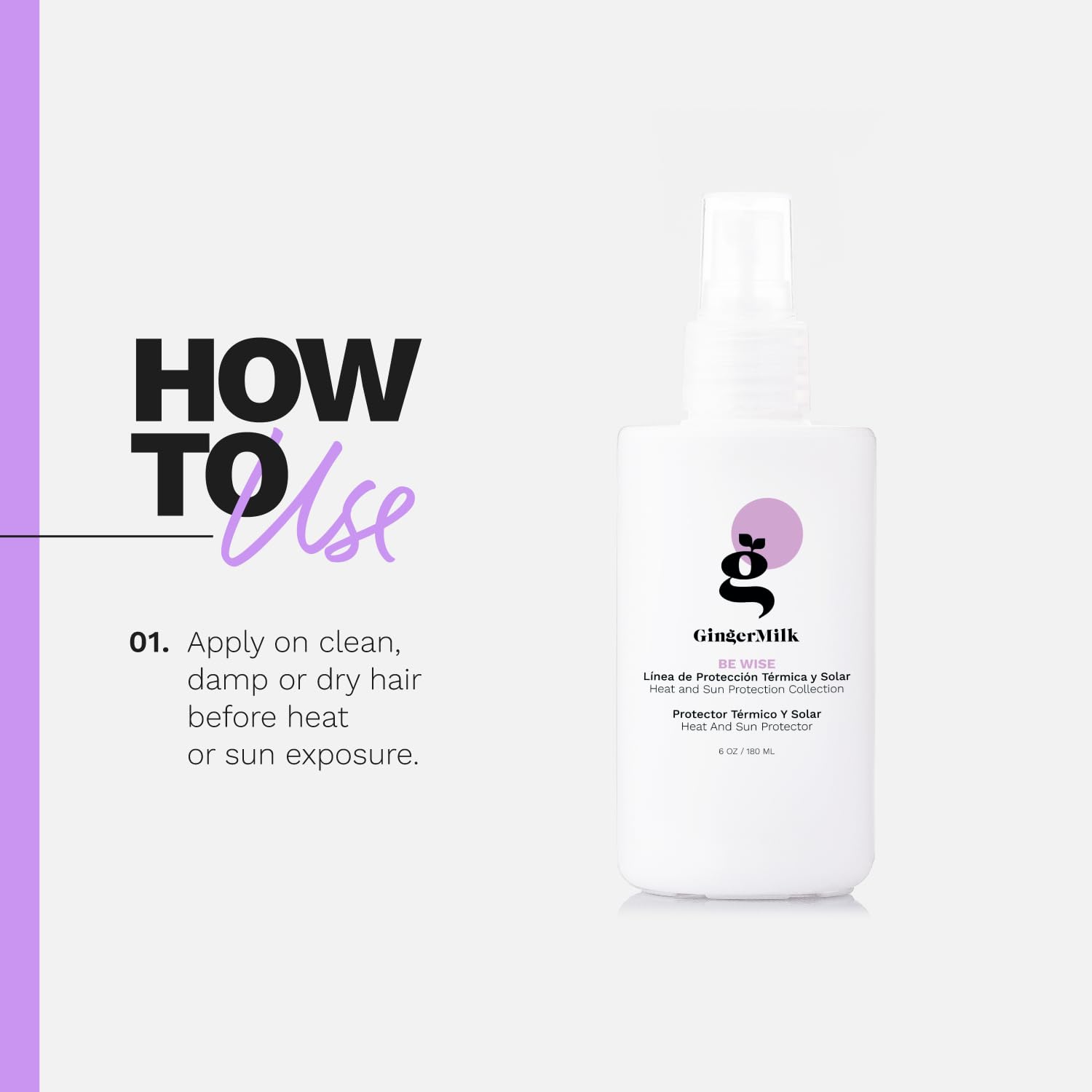 GINGER MILK - Protector térmico y solar para todo tipo de cabello de mujeres y hombres, hidrata y previene el encrespamiento - 6 oz | Be Wise