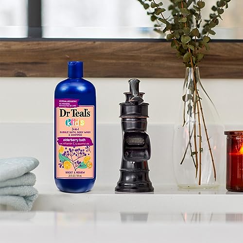 Dr Teal's - Baño de burbujas 3 en 1 para niños, gel de baño corporal y champú, Boost & Renovar saúco con vitamina C, 20 onzas líquidas (paquete de 3)