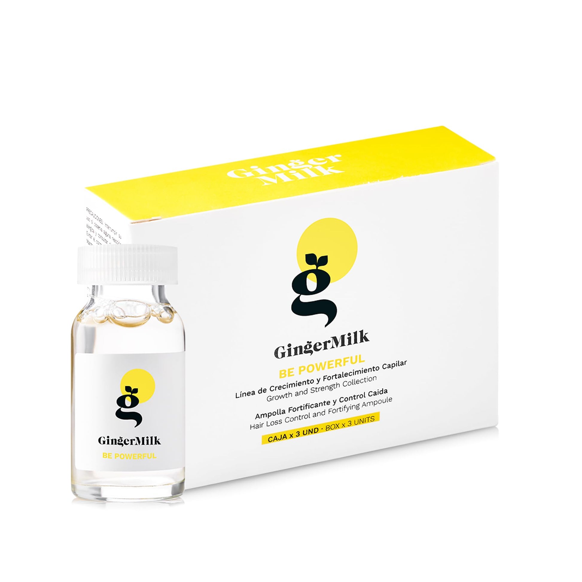 Ginger Milk - Ampolla para el crecimiento del cabello con biotina y jengibre, controla la pérdida de cabello, estimula el cuero cabelludo y fortalece las raíces, sé poderoso con leche de jengibre, paquete de 3 (0.5