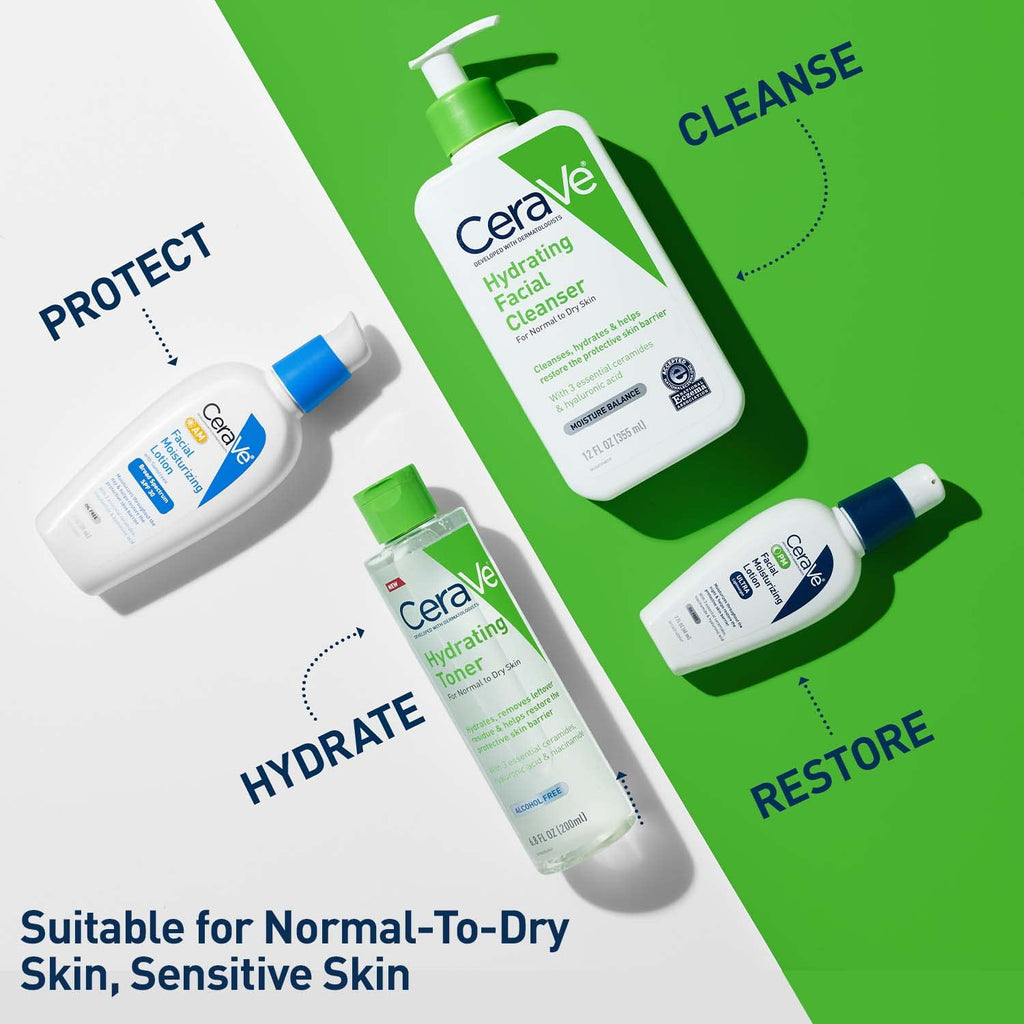 CeraVe - Tónico hidratante para rostro sin alcohol con ácido hialurónico, niacinamida y ceramidas para piel seca sensible, sin fragancia, no comedogénico, tamaño completo, 6.8 onzas líquidas