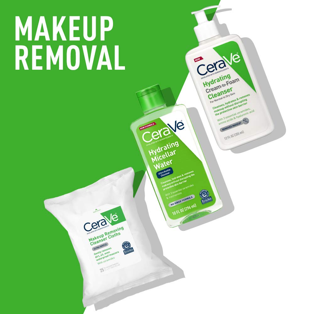 CeraVe - Agua Micelar | Fórmula nueva y mejorada | Limpiador facial hidratante y removedor de maquillaje para ojos | Libre de fragancia y no irritante | 10 onzas