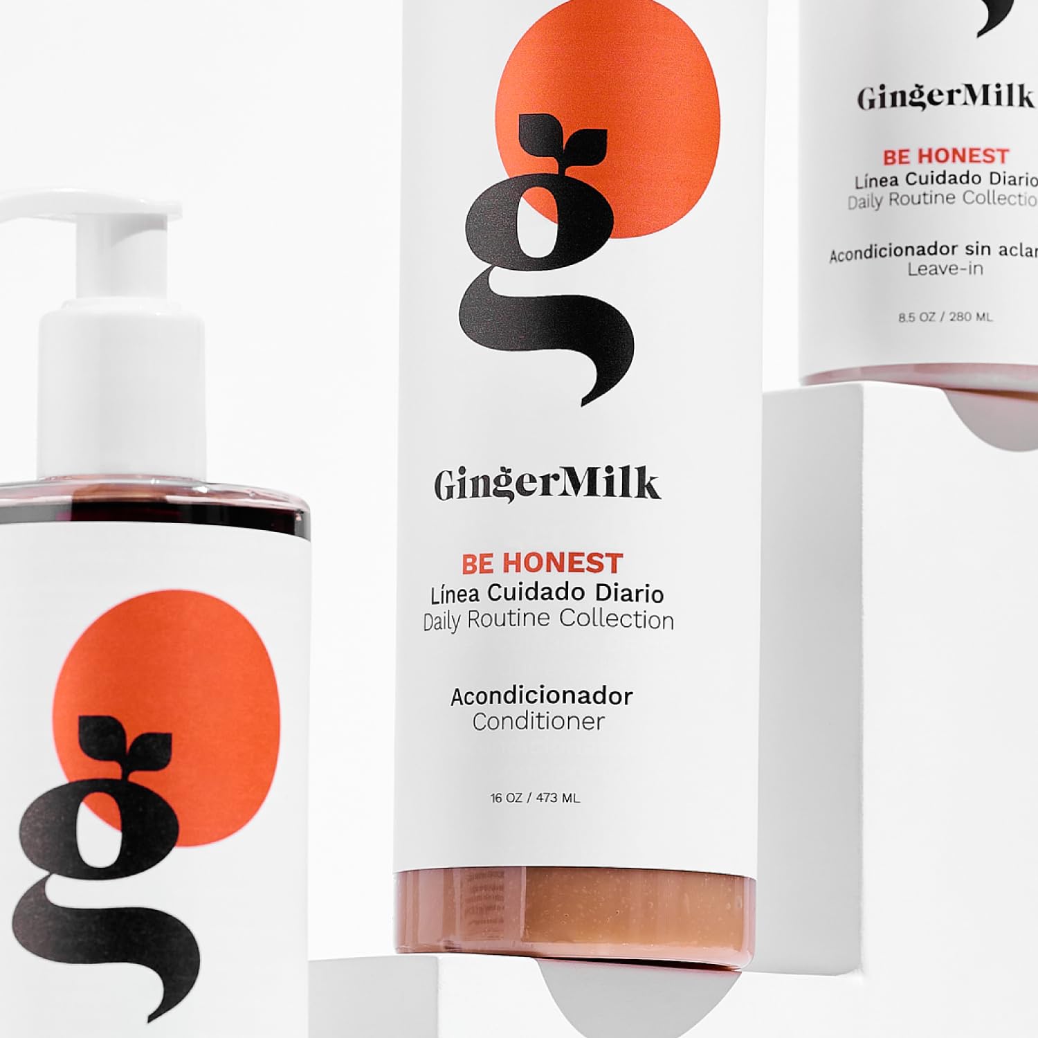Ginger Milk - Acondicionador BE HONEST para todo tipo de cabello. Libre de parabenos, sal, alcohol, sulfatos. Rico en activos botánicos y vitaminas para una flexibilidad y brillo óptimos. 16oz