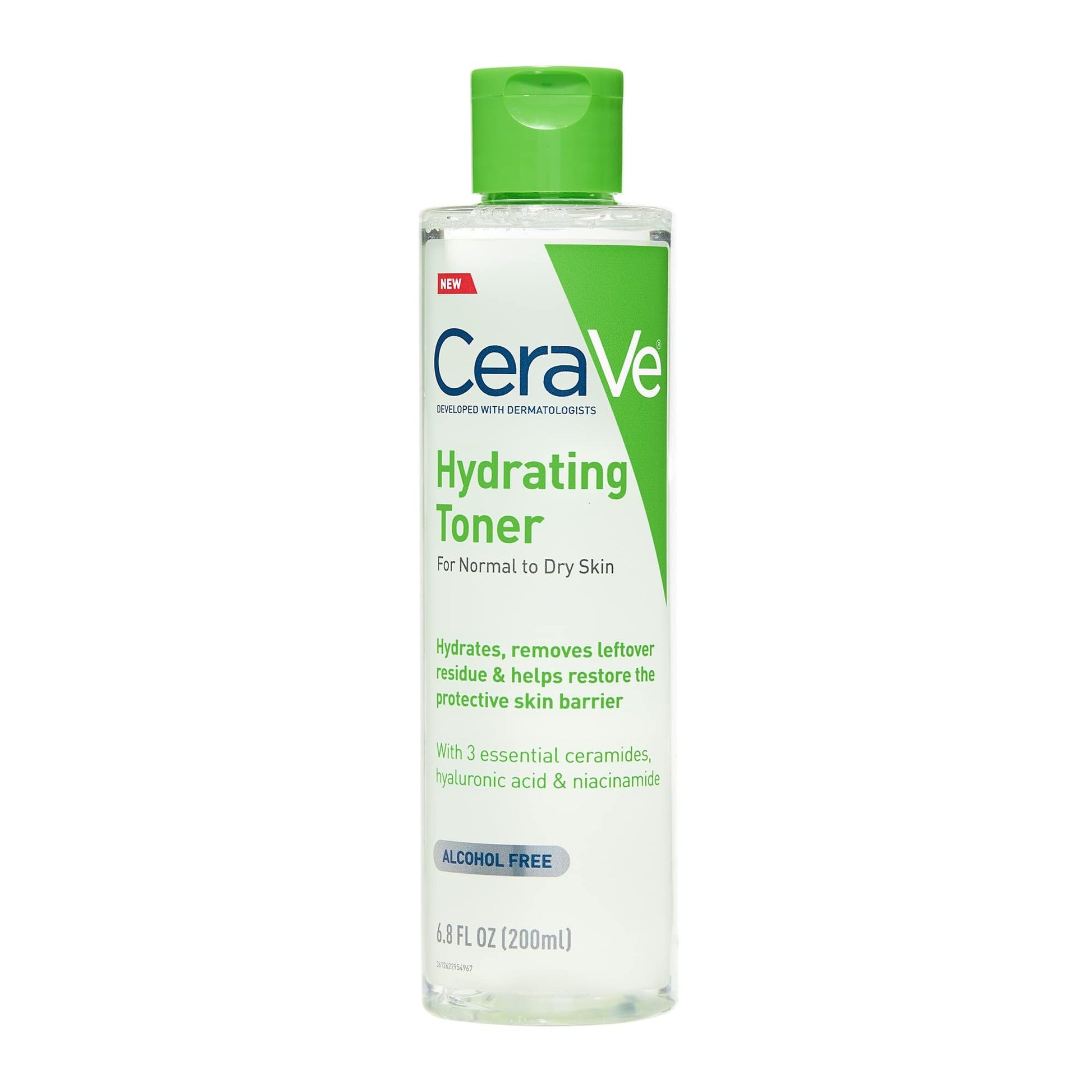 CeraVe - Tónico hidratante para rostro sin alcohol con ácido hialurónico, niacinamida y ceramidas para piel seca sensible, sin fragancia, no comedogénico, tamaño completo, 6.8 onzas líquidas