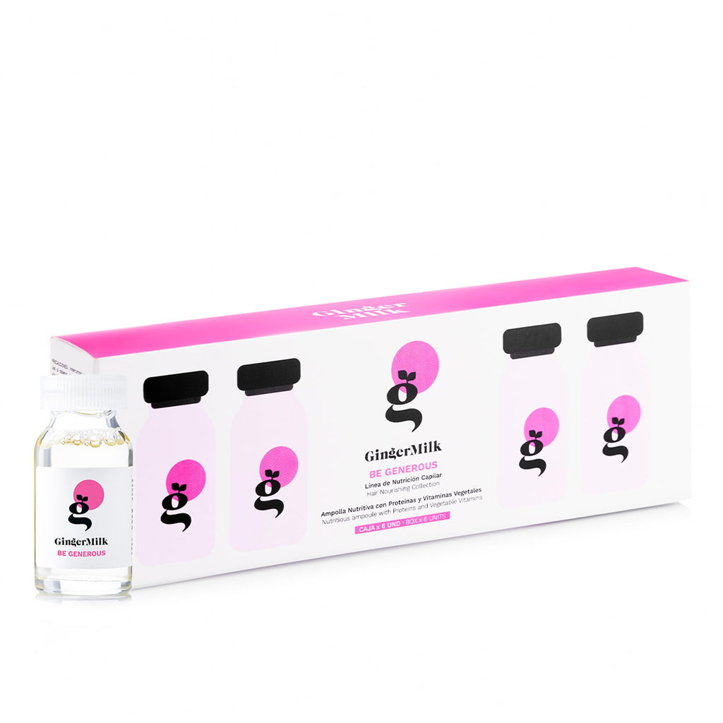Ginger Milk - Ampolla nutritiva para el cabello con leche de jengibre, proteínas y provitamina B5 | BE GENEROUS | (Paquete de 6 x 0.5 fl oz)
