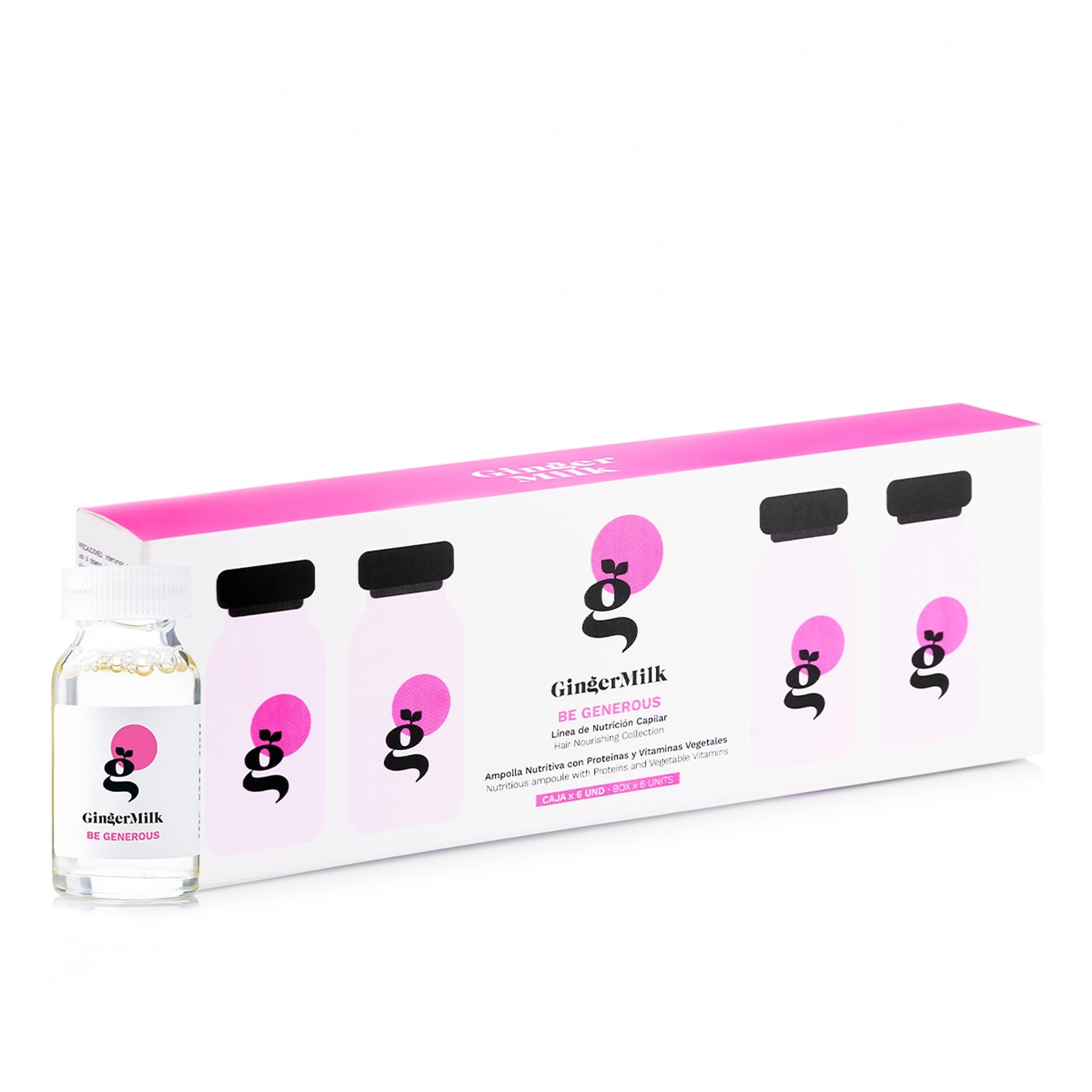 Ginger Milk - Ampolla nutritiva para el cabello con leche de jengibre, proteínas y provitamina B5 | BE GENEROUS | (Paquete de 6 x 0.5 fl oz)