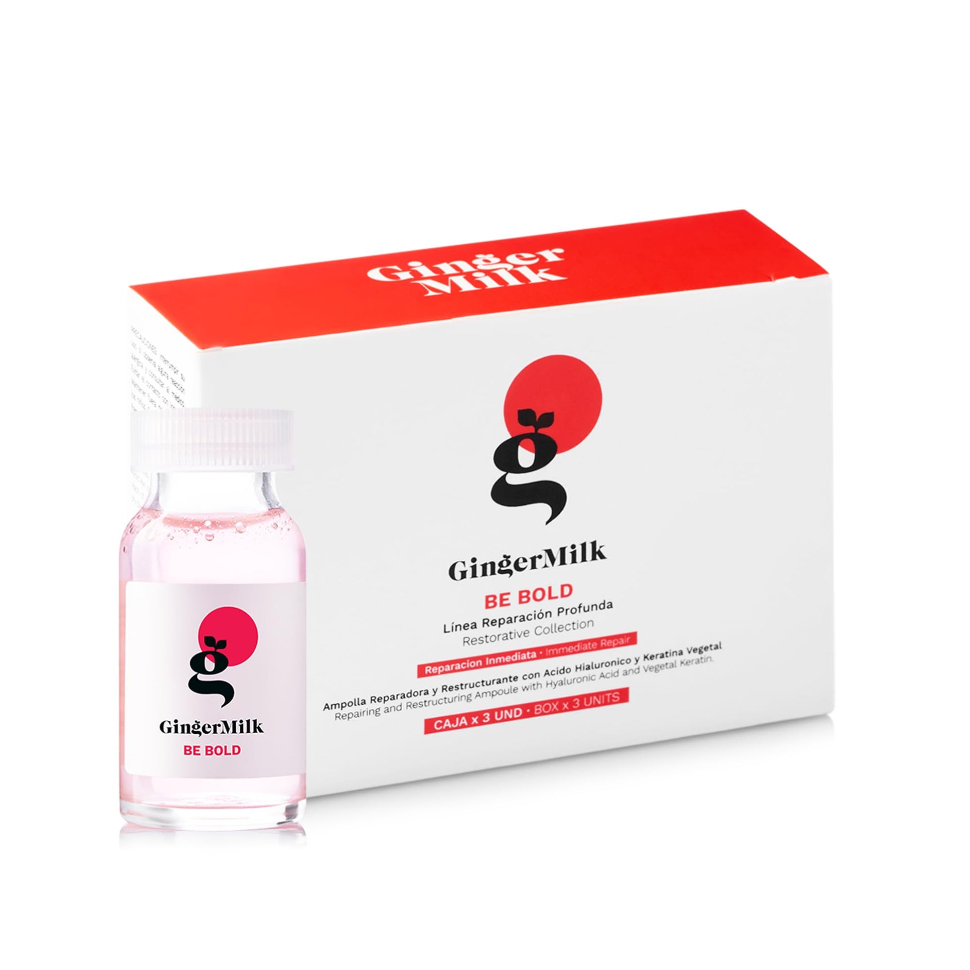Ginger Milk - Ampolla de reparación del cabello con leche de jengibre con ácido hialurónico para tratamiento capilar dañado (paquete de 3 x 0.5 fl oz)