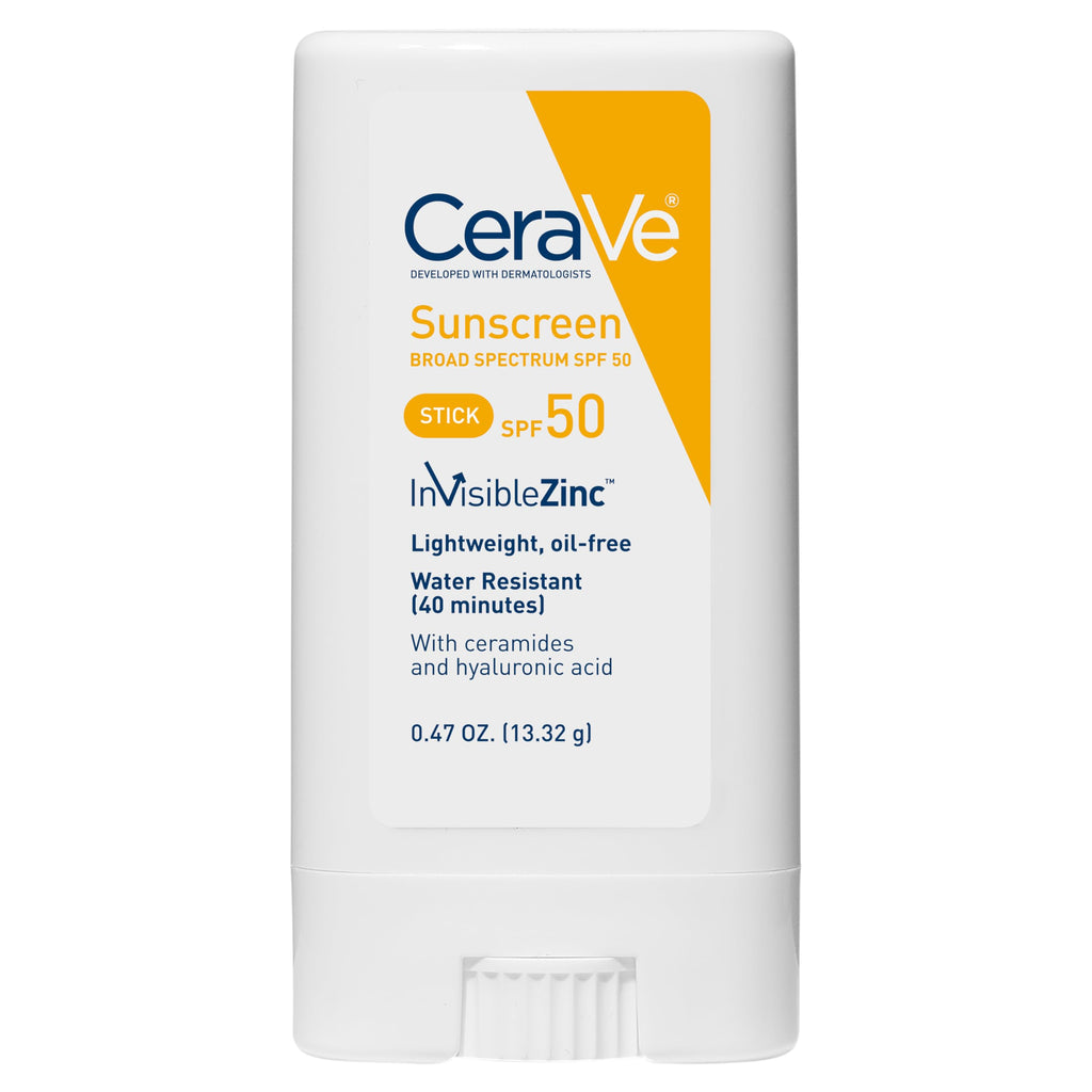 CeraVe - Protector solar mineral en barra FPS 50, FPS de amplio espectro + ácido hialurónico + ceramidas, dióxido de titanio y óxido de zinc, protector solar facial 100 % mineral en barra, sin fragancia ni aceite.