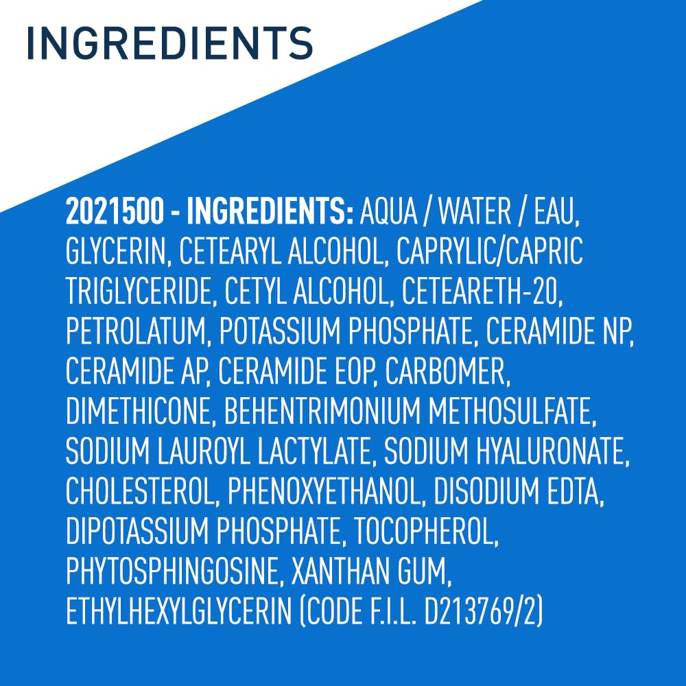 CeraVe - Crema hidratante para rostro y cuerpo para piel seca, con ácido hialurónico y ceramidas, de uso diario, sin aceite, sin fragancia, no comedogénica, 500 ml