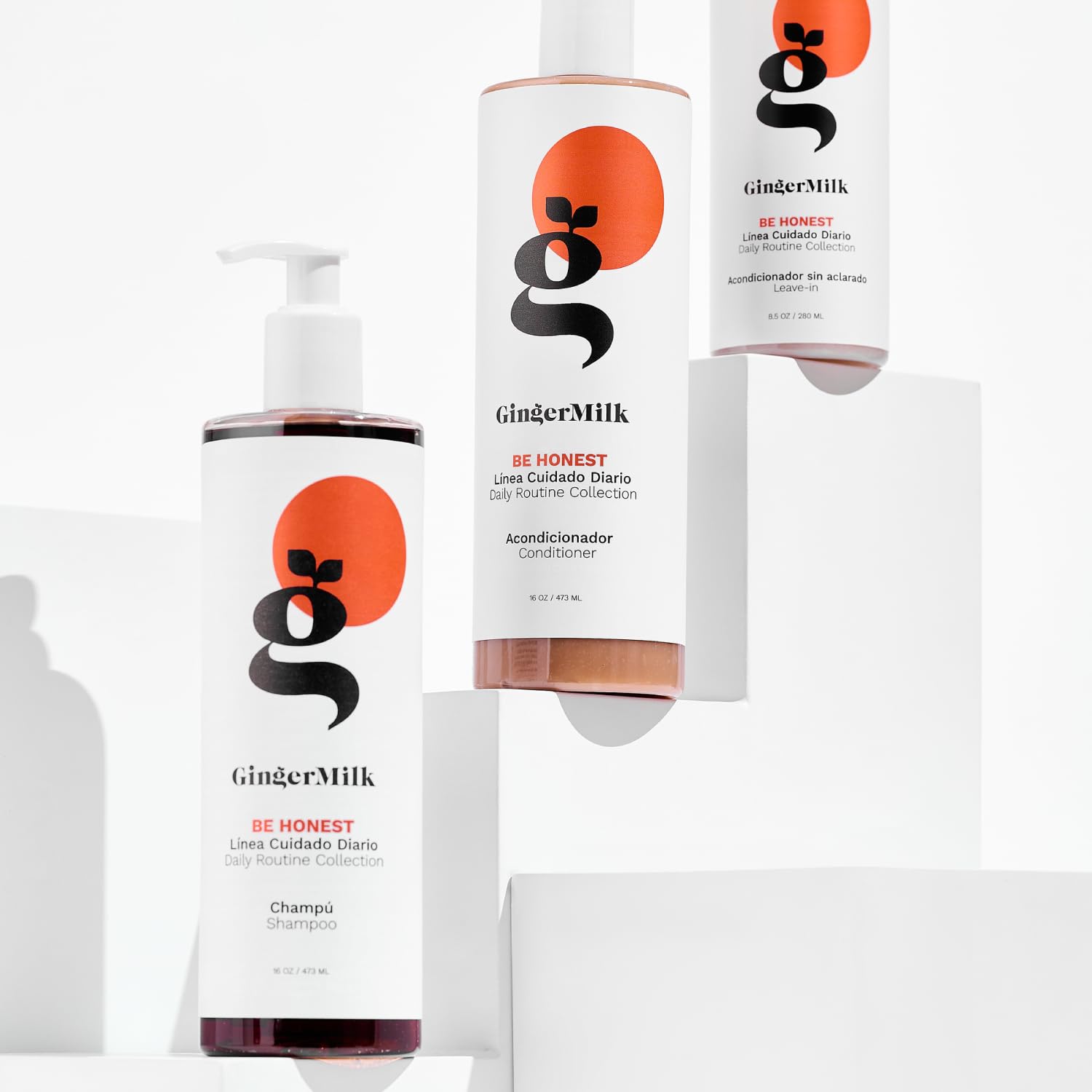Ginger Milk - Kit de cuidado del cabello para cabello graso con jengibre y biotina, rico en vitaminas y antioxidantes, champú de 16 onzas + acondicionador de 16 onzas + 8 onzas sin enjuague, experimenta tu cabello