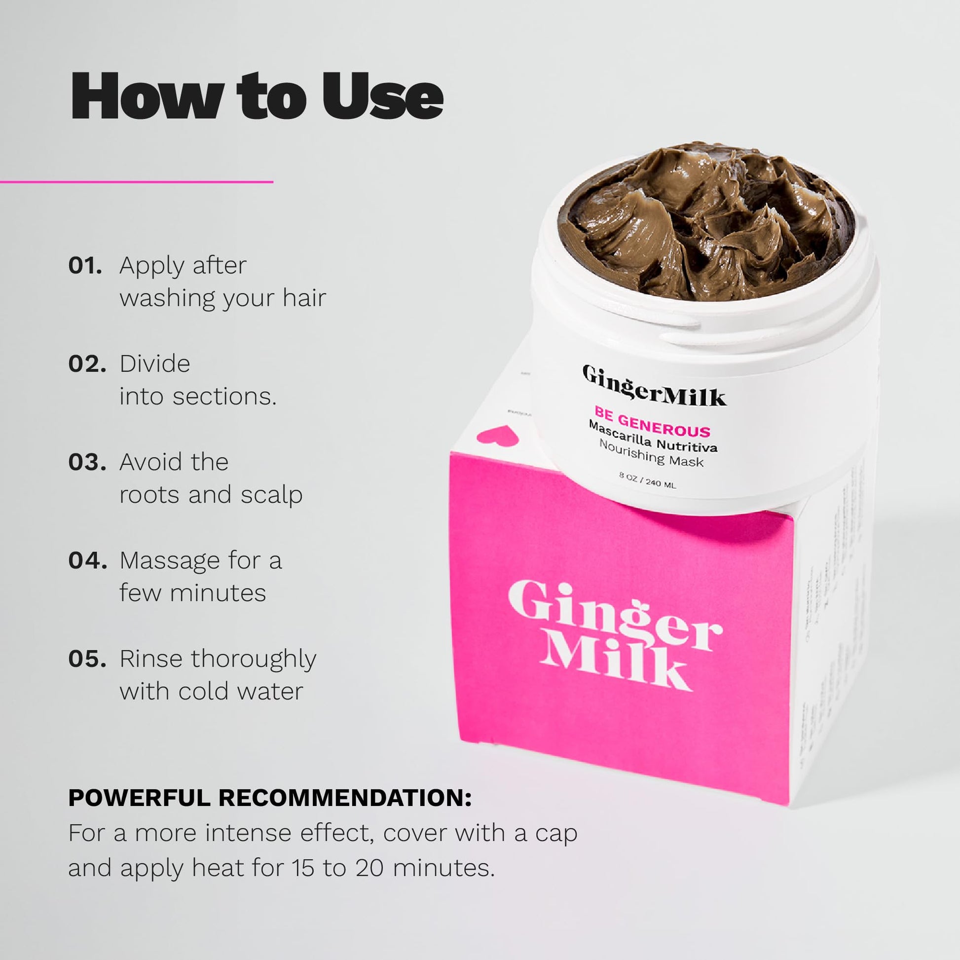 Ginger Milk - Mascarilla reparadora profunda para cabello seco y rizado, aceite de ricino, biotina, jengibre, sin sulfato, Be Generous by Ginger Milk - 8 onzas