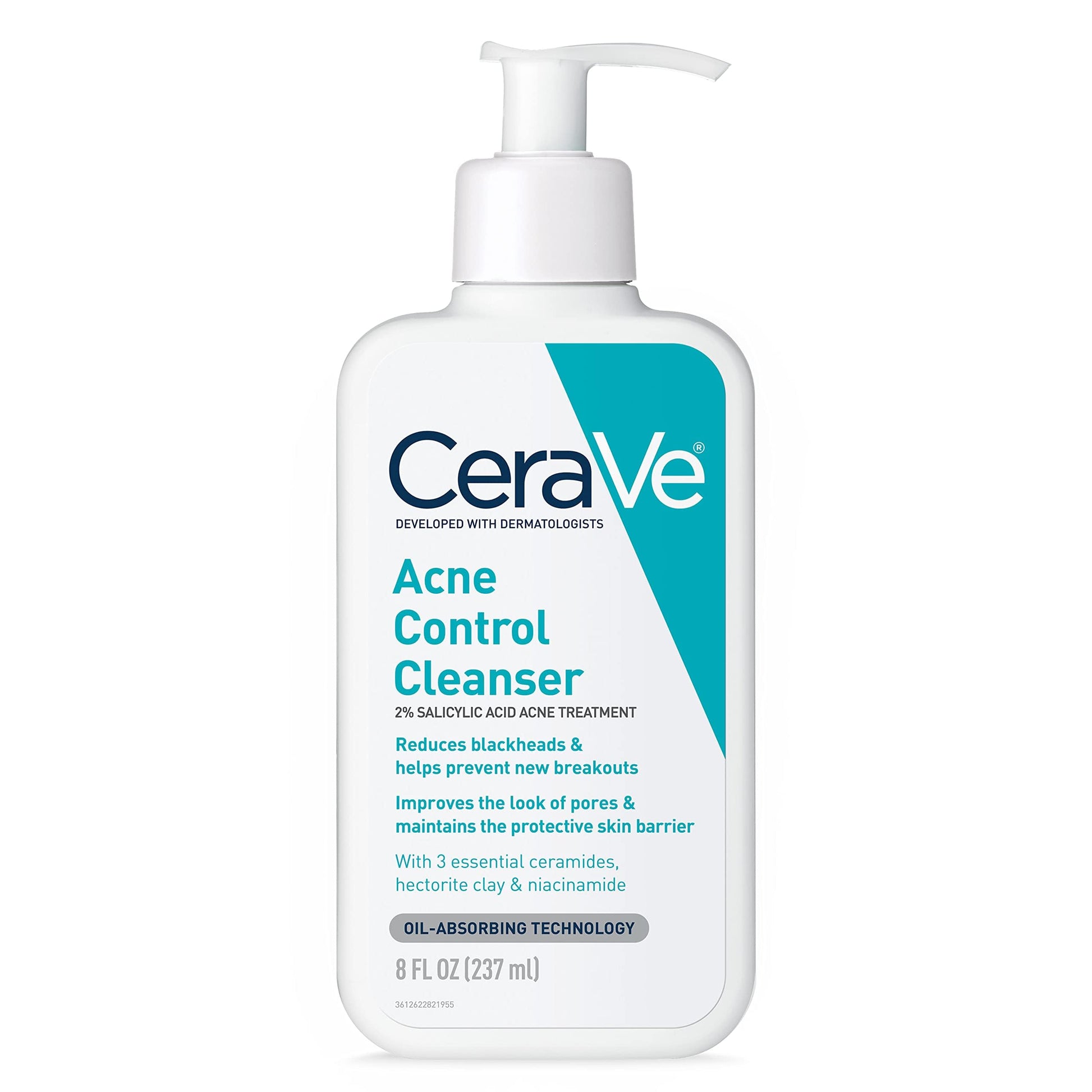 CeraVe - Tratamiento para el acné, limpiador de ácido salicílico con arcilla purificadora, niacinamida y ceramidas, control de poros y removedor de puntos negros, 8 onzas