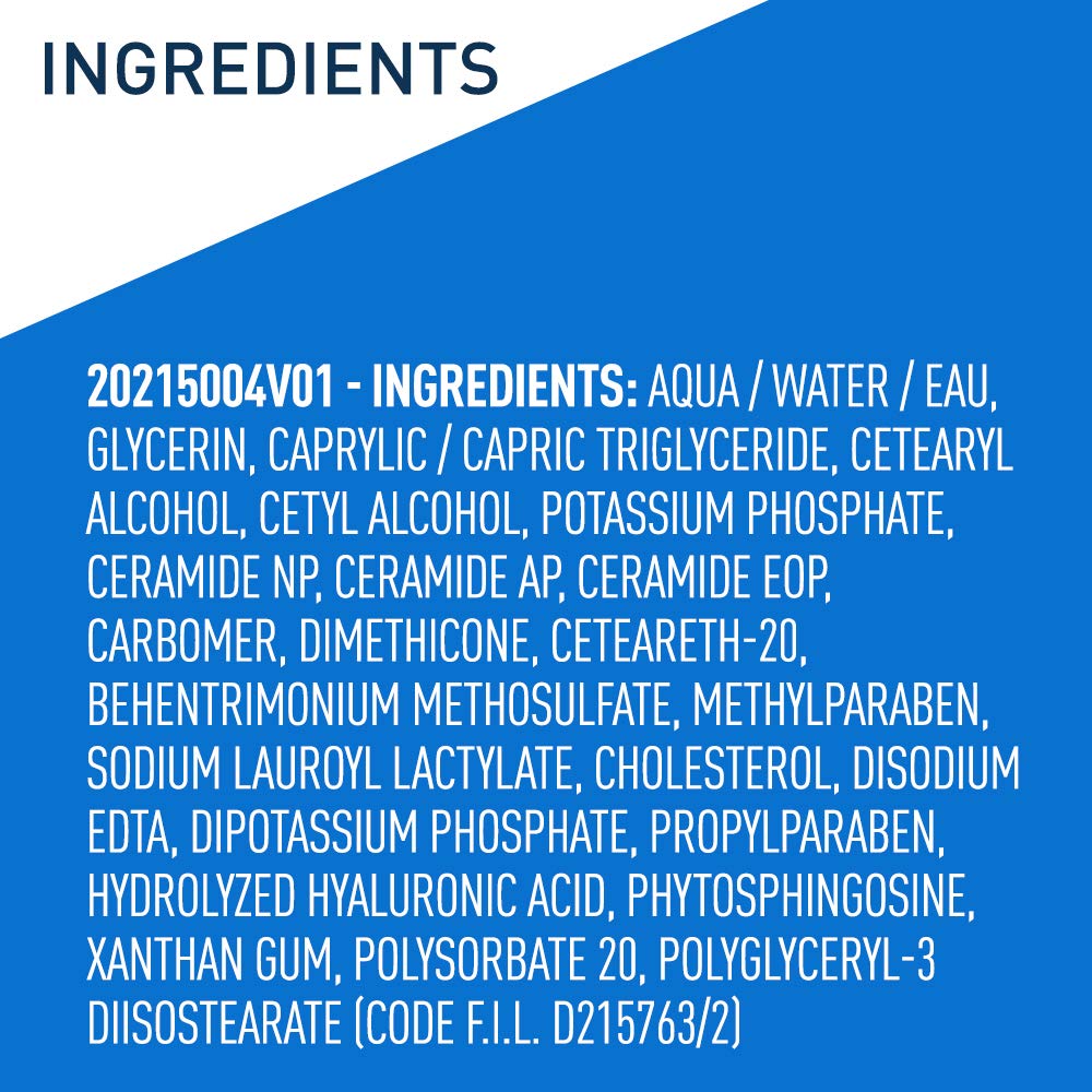CeraVe - Loción hidratante para piel seca, loción corporal y facial con ácido hialurónico y ceramidas, sin fragancia ni aceite, 500 ml